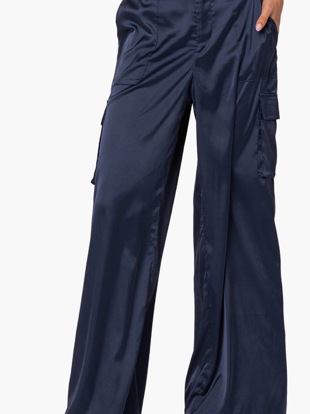 Edikted Navy Satin Wide-Leg Cargo Pants